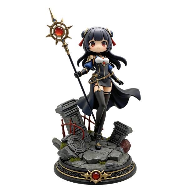 Chibi-Style Dark Mage with Staff Figure（8–12 cm）
